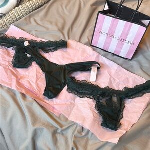 Victoria's Secret Emerald Lace & Satin Thong pack of 3 pair